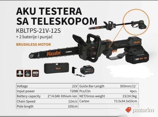 Kzubr Aku Testera sa Teleskopom KBLTPS-21V-12S + 2 Baterije 1