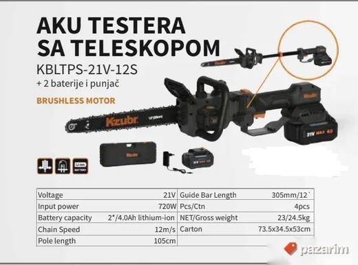 Kzubr Aku Testera sa Teleskopom KBLTPS-21V-12S + 2 Baterije