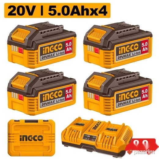 INGCO Set 4x Bat 5.0Ah + Brzi Dupli Punjač 8A FBCLI20285E