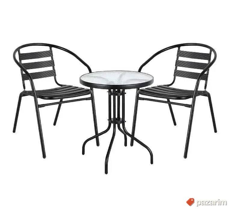 Bastenski Set 2 Aluminijumske Stolice i Sto Sa Kaljenim Stak 2