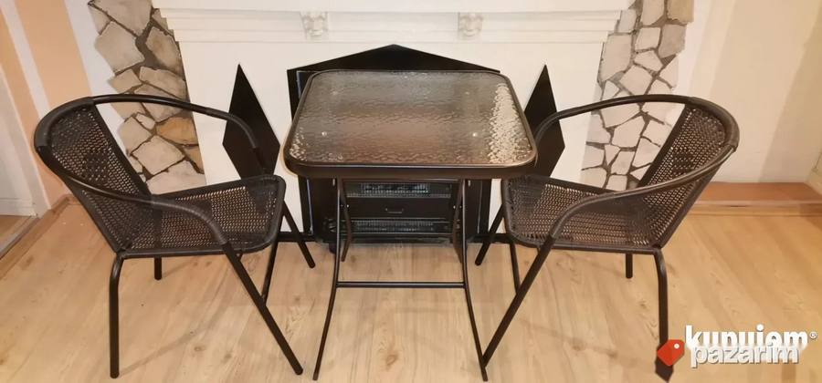 Bastenski Metalni Sto Sa Kaljenim Staklom 60cm Precnik Novo 3