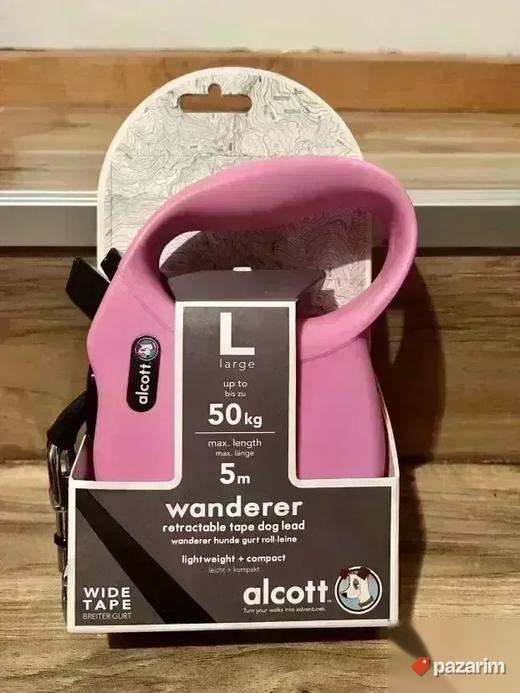 Pink ALCOTT Povodac za pse, size L, traka do 5 metara do 50k