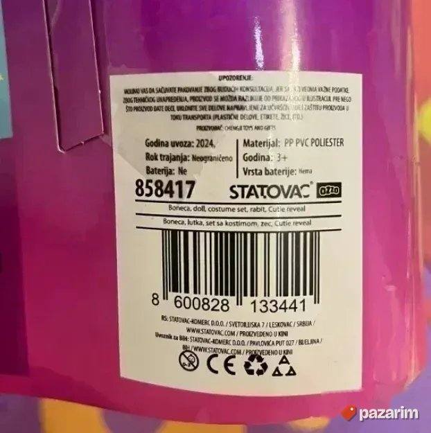 GLANC NOVO Cutie REVEAL lutka zeka, set sa kostimom, zec NOV 4