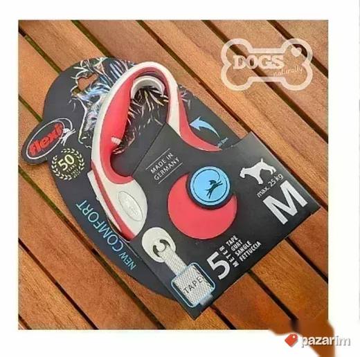NOV crveno beli povodac FLEXI size M 5 metara traka, do 25kg
