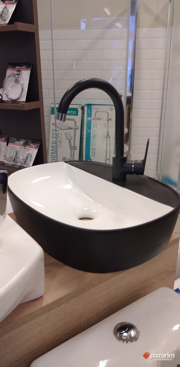Lavabo nadgradni 53cm crno beli