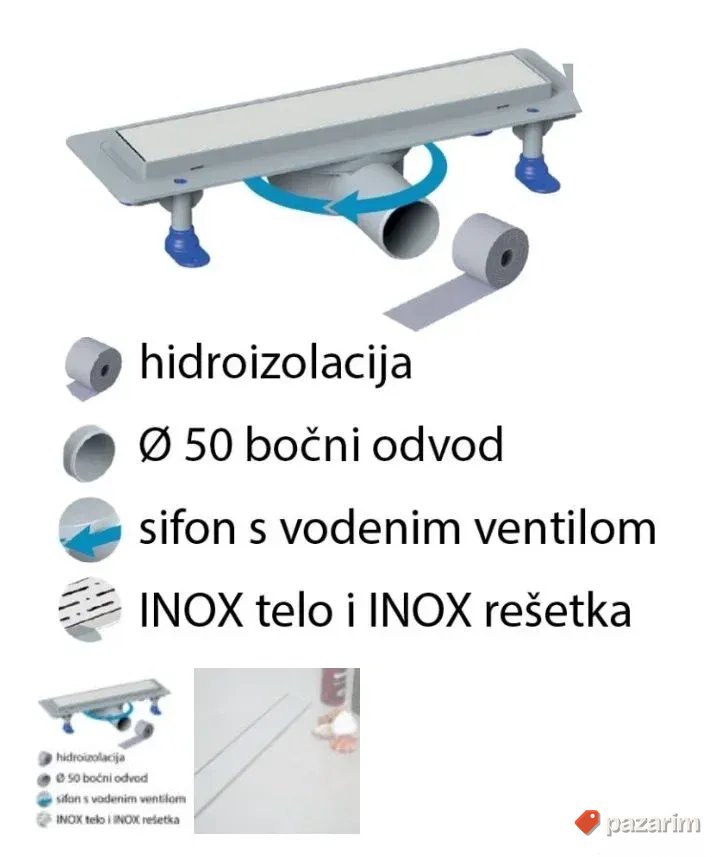 Tuš kanalica 50cm inox-pvc 2