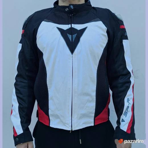 Moto jakna Dainese belo crno crvena