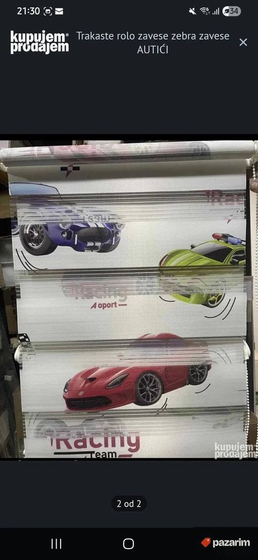 Dekorativna zebra zavesa sa automobil motivima