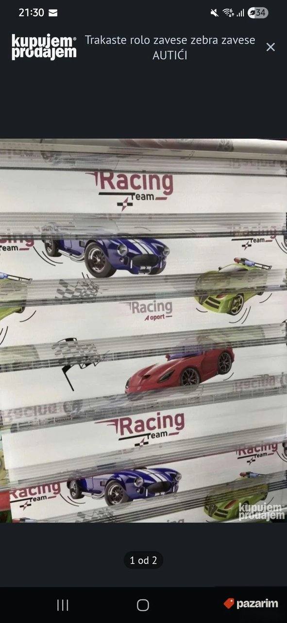 Dekorativna zebra zavesa sa automobil motivima 2
