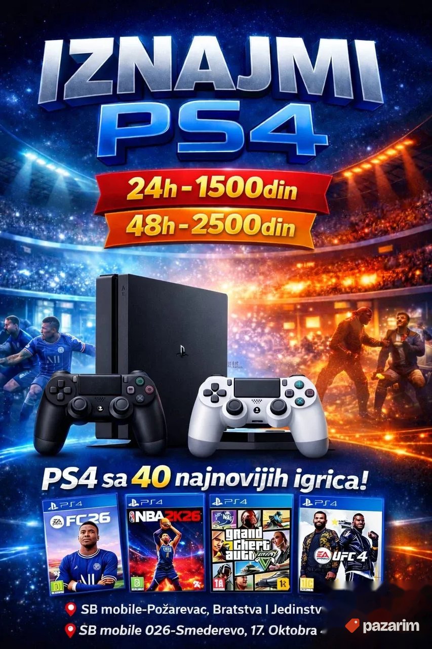 Iznajmljivanje PS4 slim sa 40 najnovijih igara GTA 5 FC 26 1