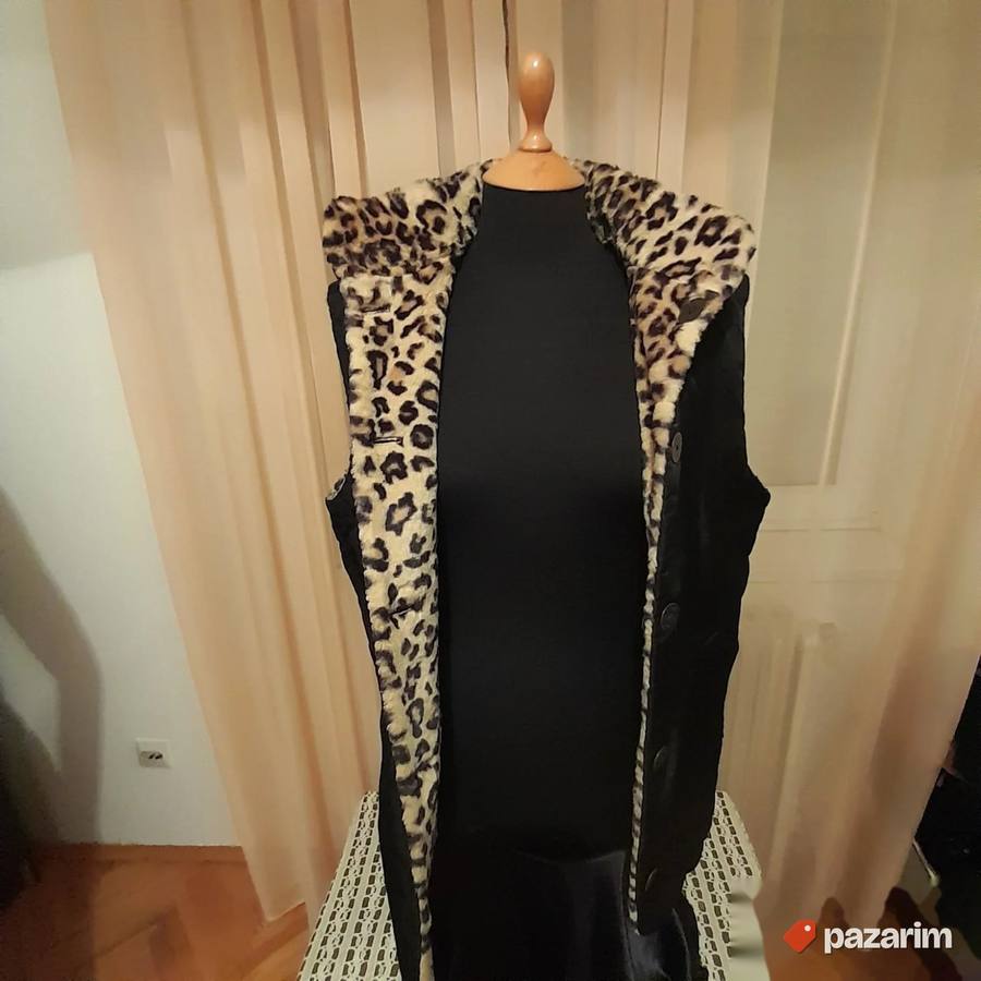 Ženski duži prsluk sa dva lica u leopard dezenu br 40 5