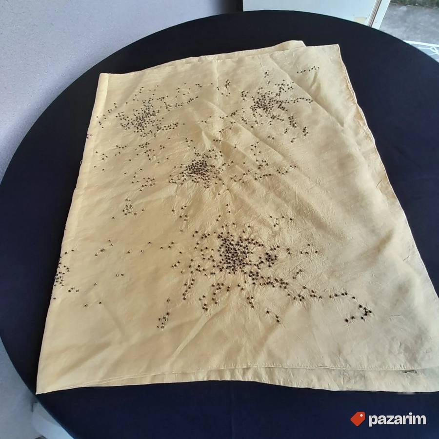 Žuti svileni šal sa perlicama 170x52 4
