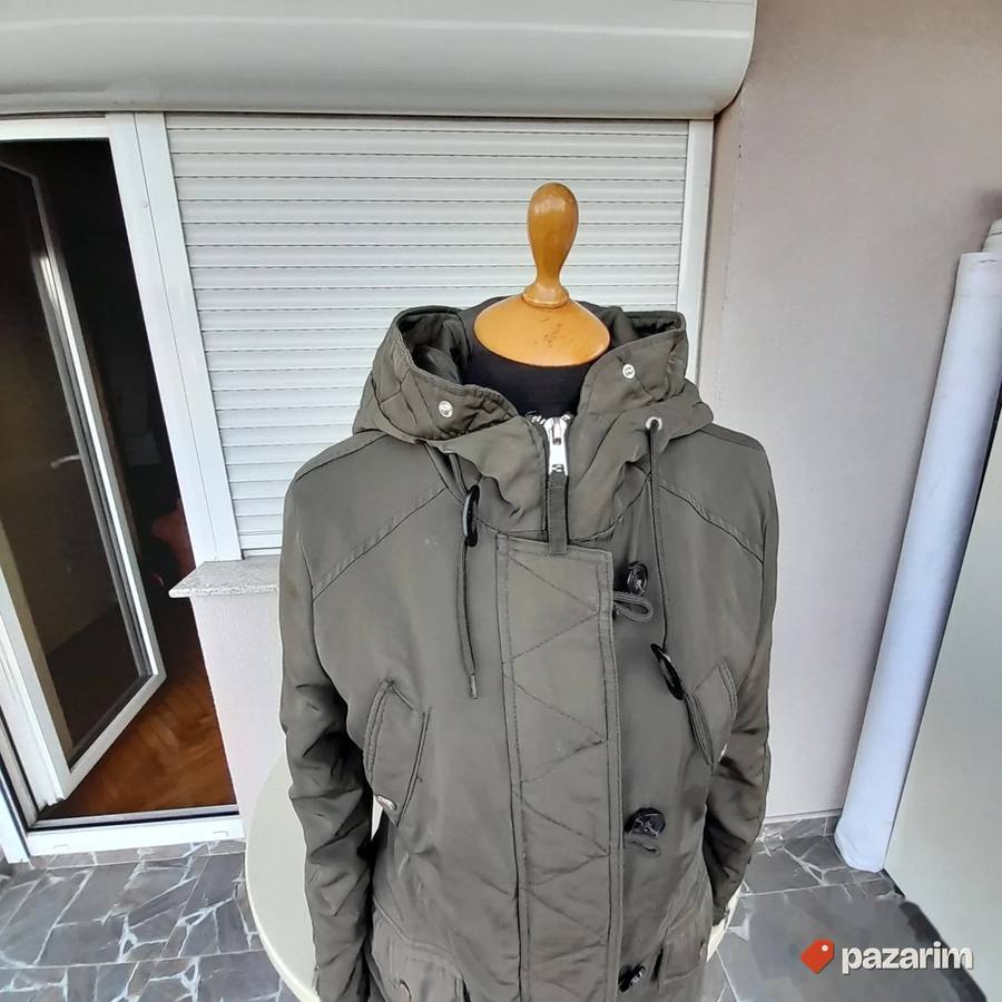 Maslinasto zelena duga jakna Bershka vel S 2