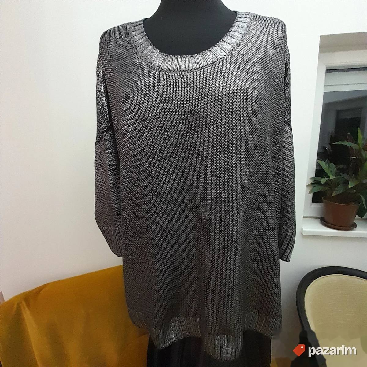 Metalik siva trikotažna bluza XL 1