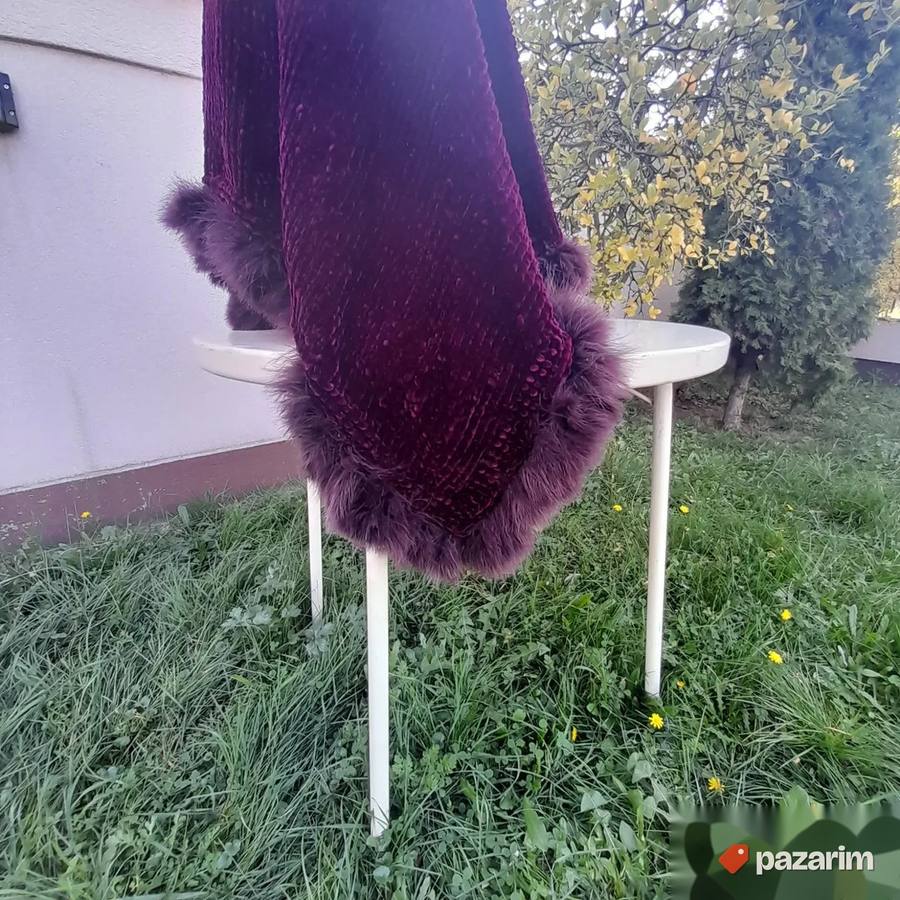 Ručno rađeni pončo sa ukrasmim perjem 5