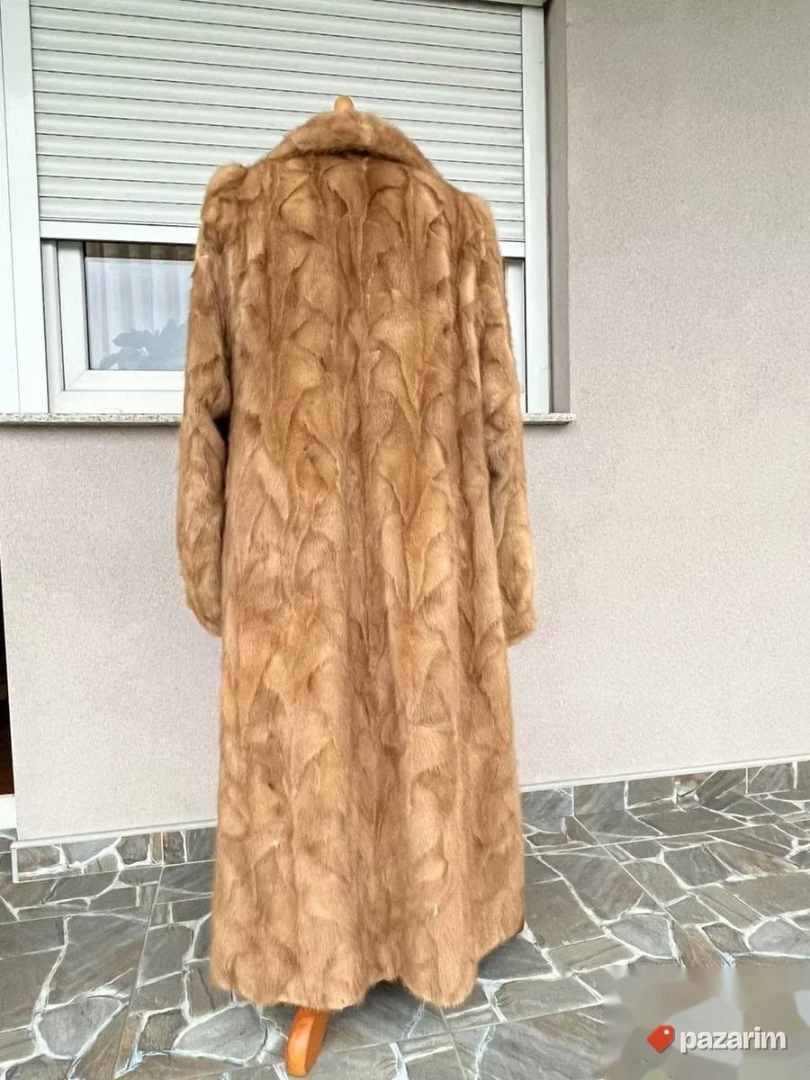 Bež duga bunda od prirodnog krzna vel L 2