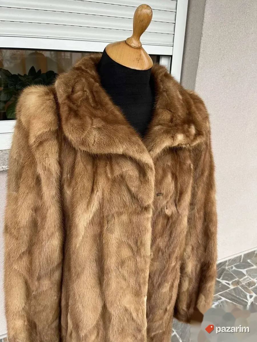 Bež duga bunda od prirodnog krzna vel L 3