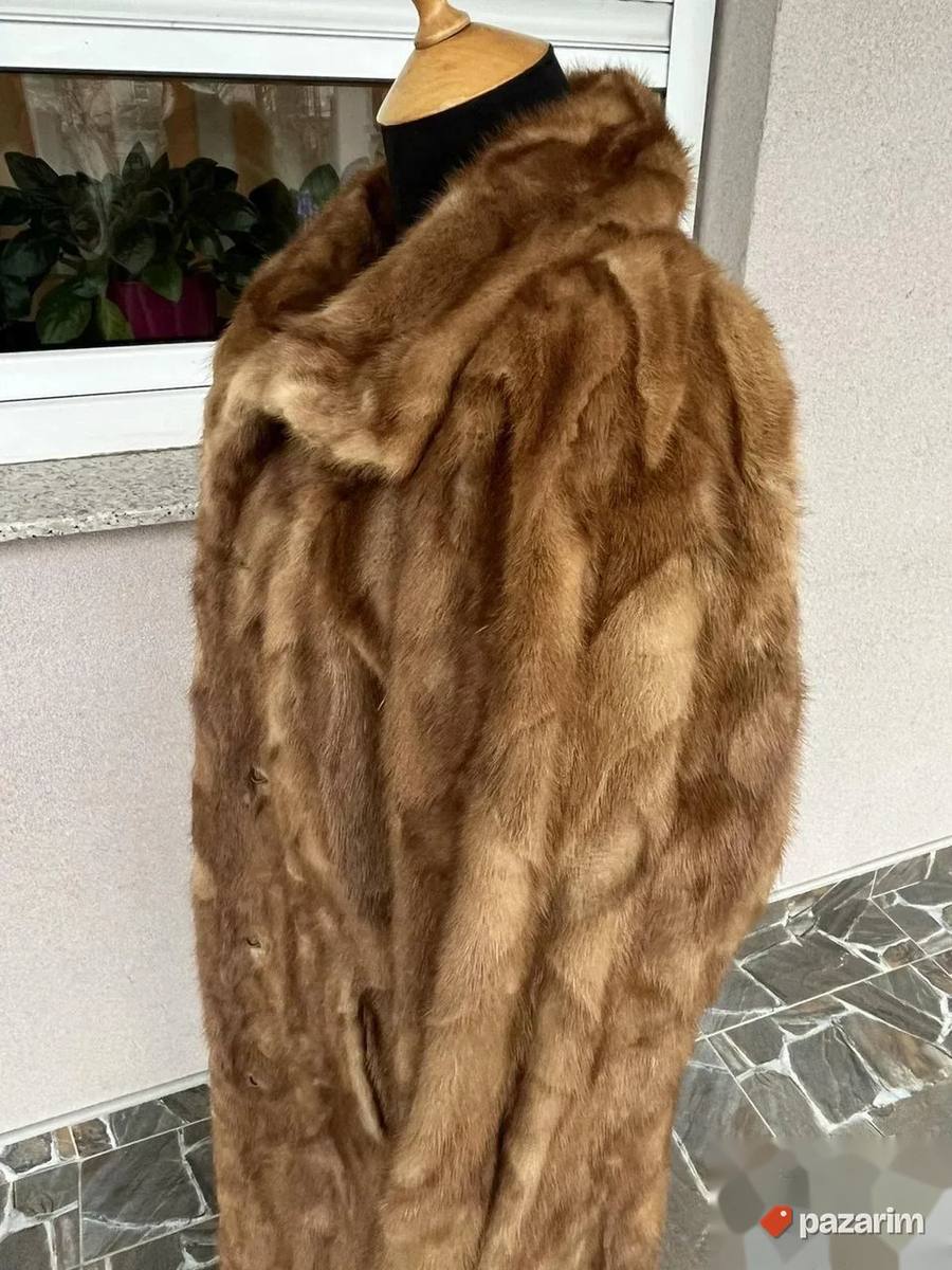 Bež duga bunda od prirodnog krzna vel L 4