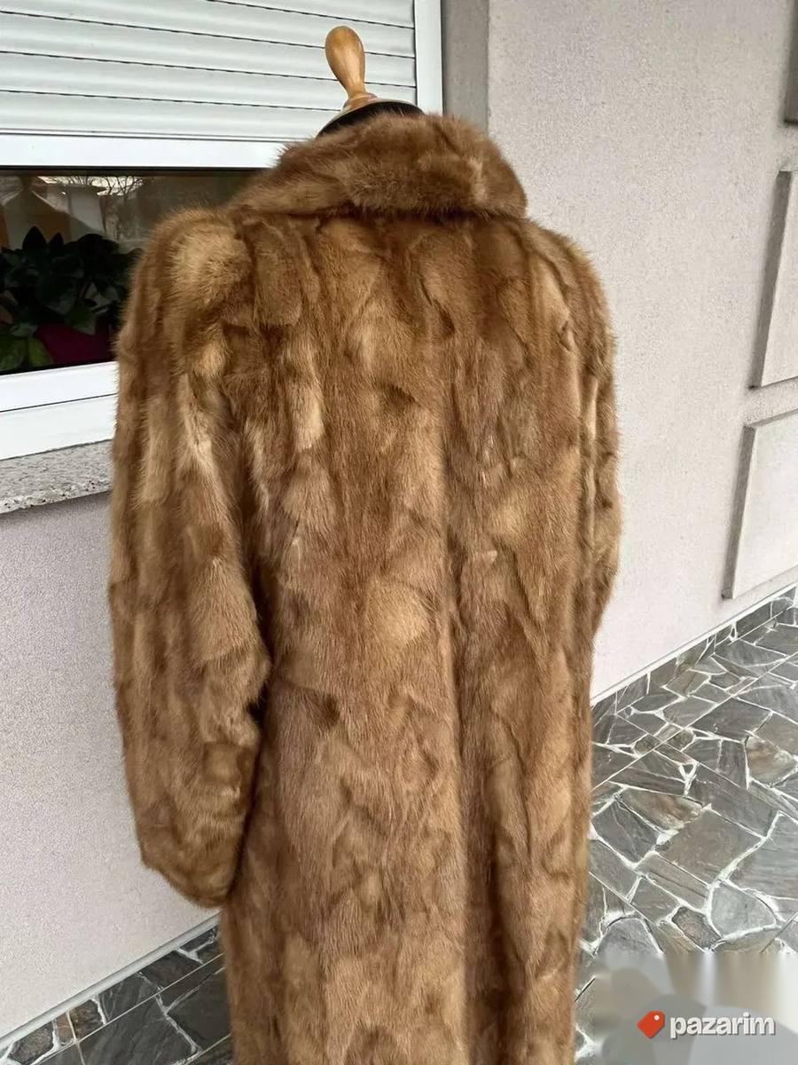 Bež duga bunda od prirodnog krzna vel L 6