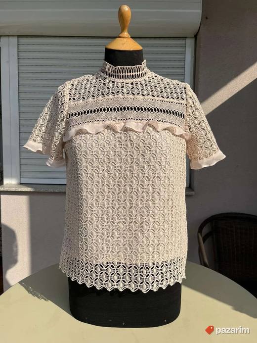 Čipkana pamučna bluza Zara vel M