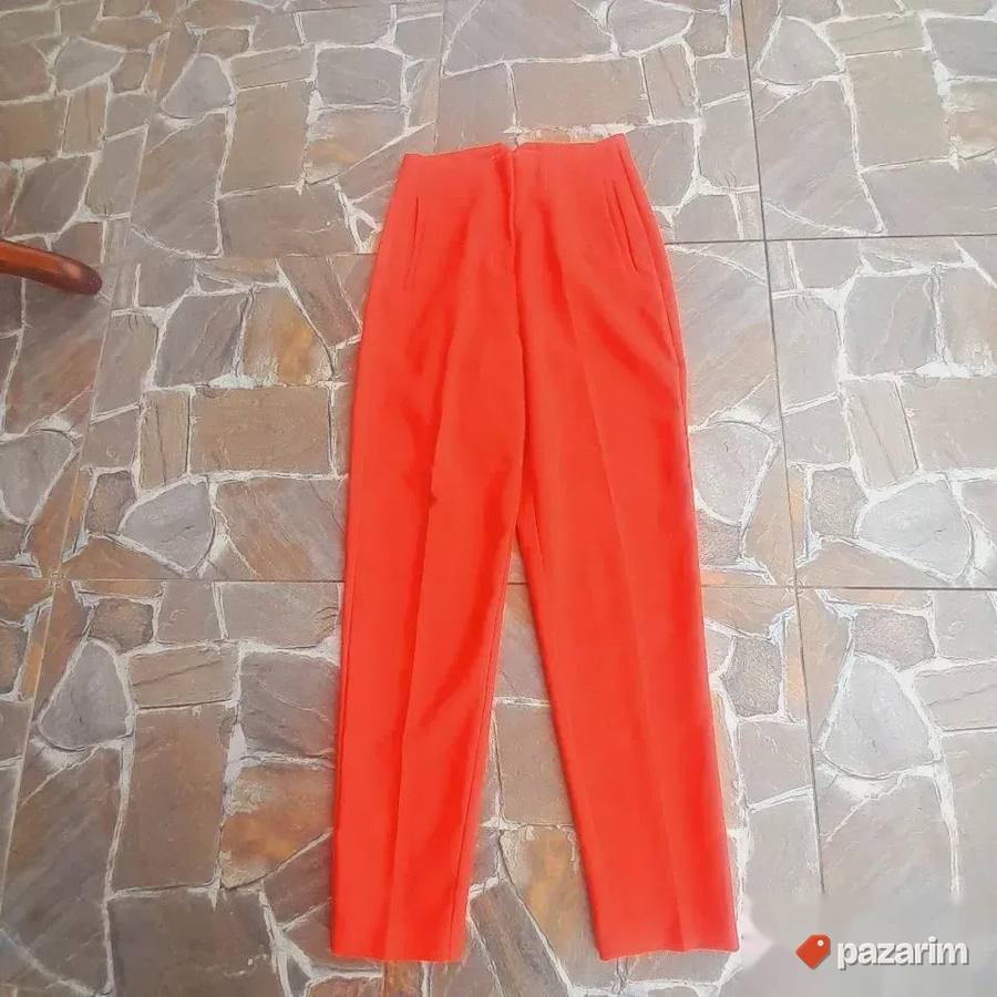 Duboke ženske bež i crvene pantalone 2