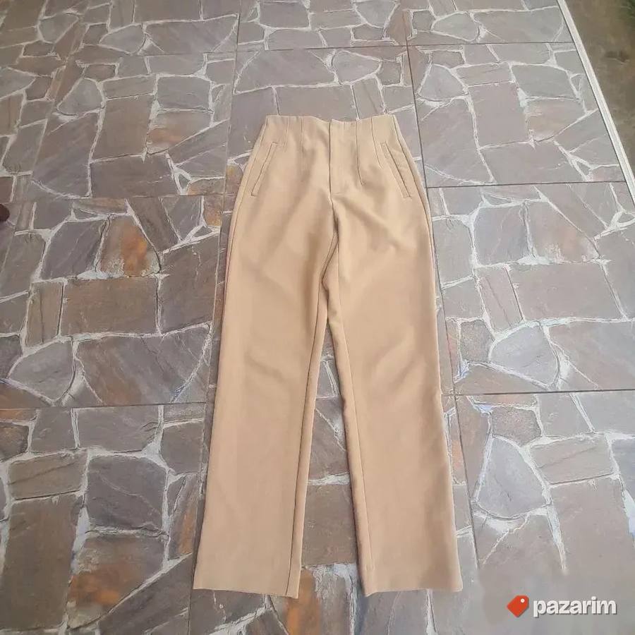 Duboke ženske bež i crvene pantalone 3