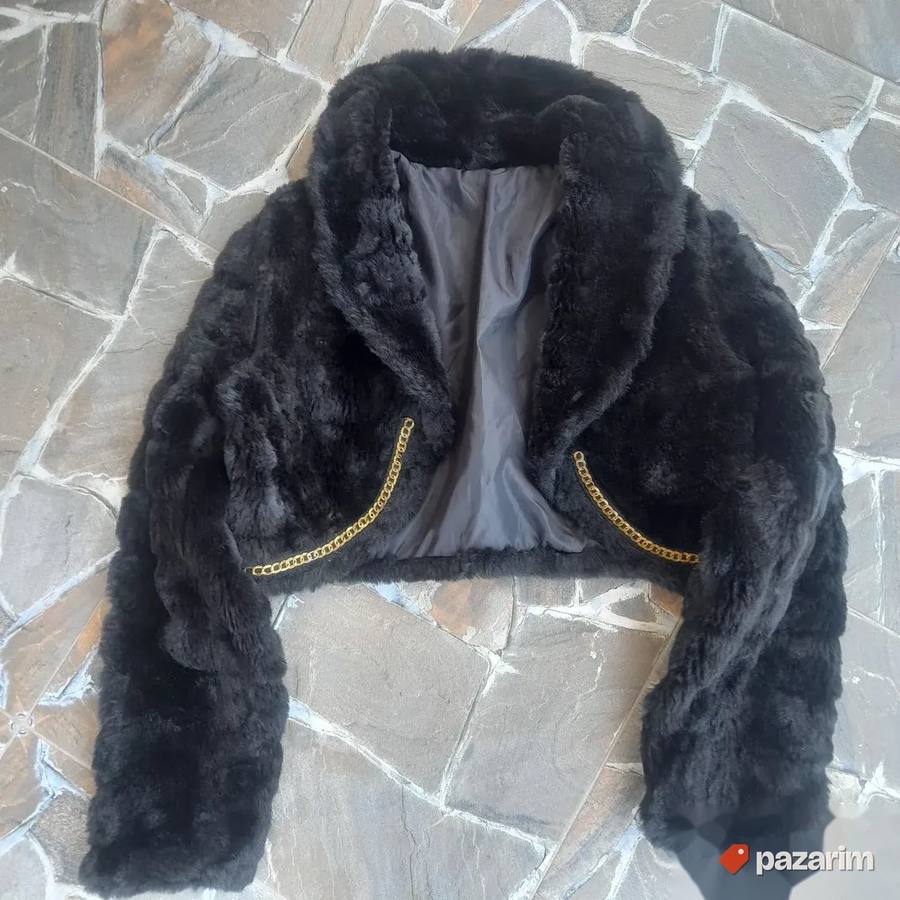 Kratka crna bundica eko krzno 6