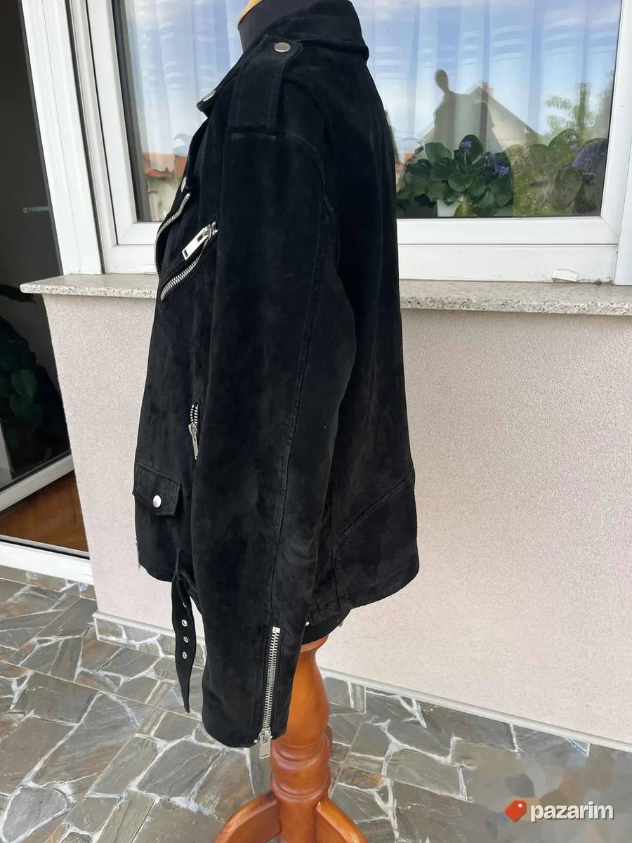 Zara jakna od prevrnute koze crna L 3