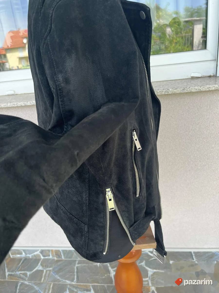 Zara jakna od prevrnute koze crna L 6