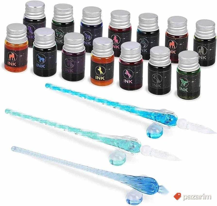 Set mastila za kaligrafiju 3 kristalna penkala i 14 mastila 2