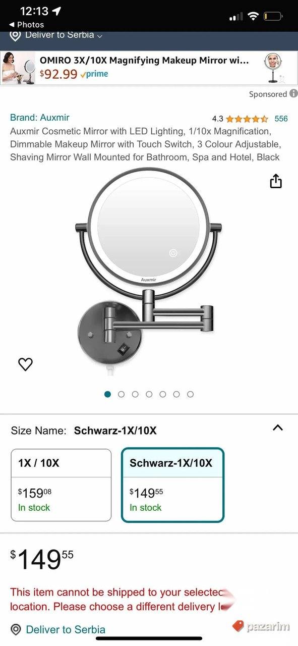 aucmir montazno ogledalo 1x/10x sa led osvetljenjem novo veo 2