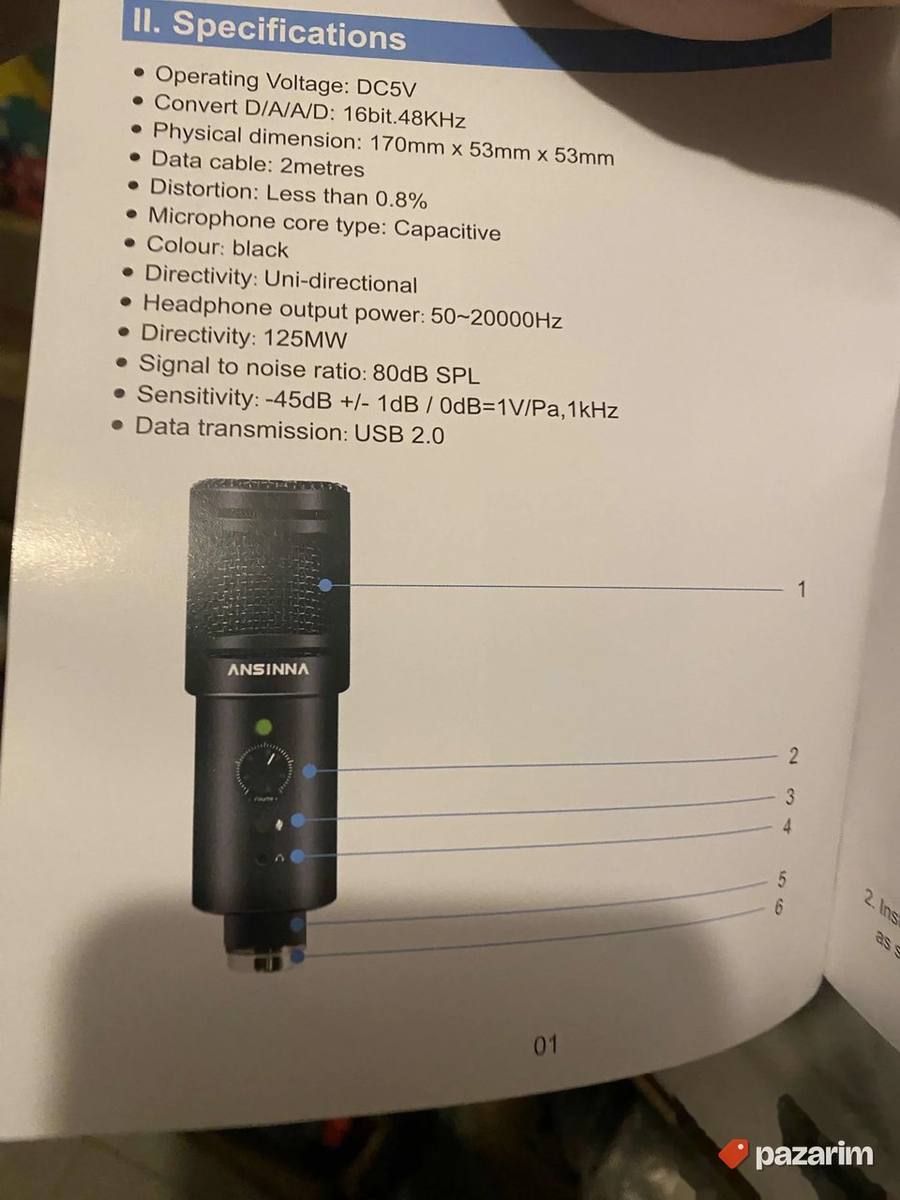 Ansinna set studijski mikrofon sa stalkom kvalitetan 6