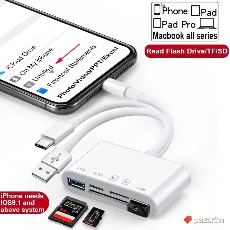 citac za kartice usb usbc lighting 5u1 novo za apple uredje 1