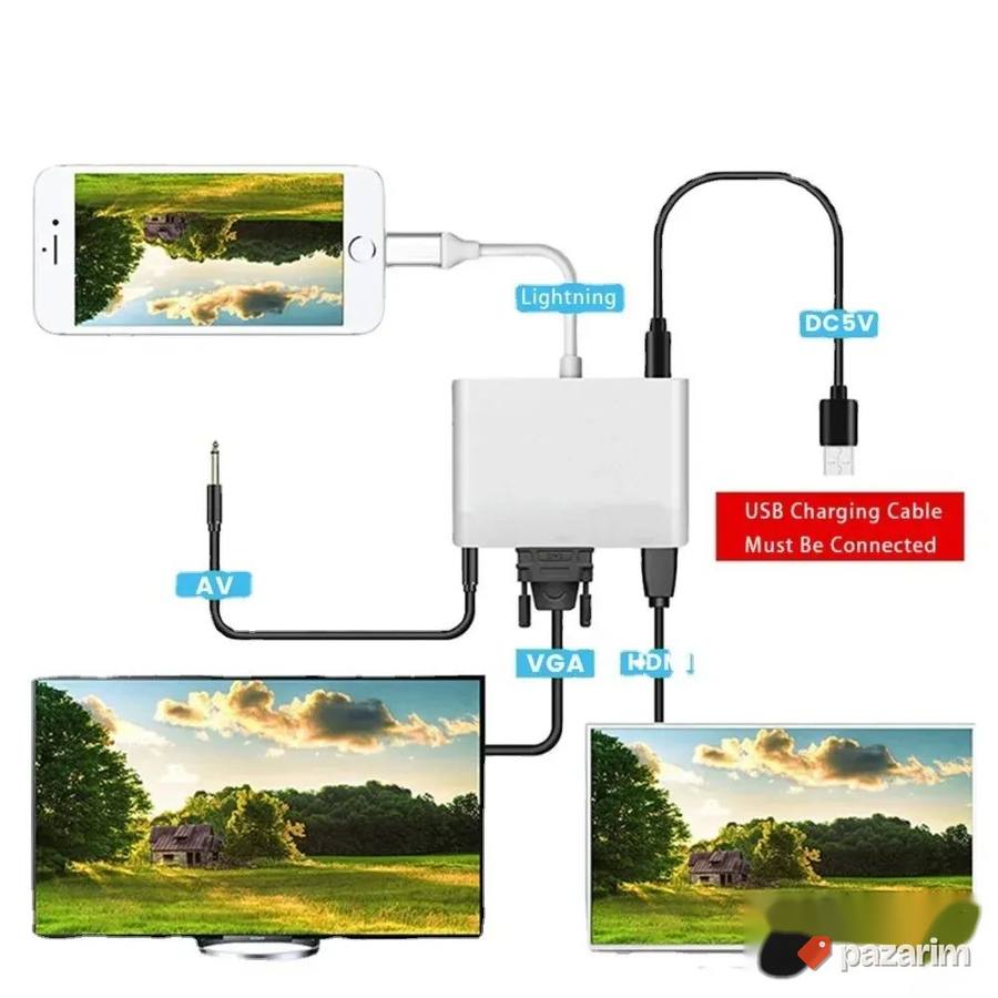 adapter 3 u 1 iphone lighting na hdmi vga audio novo 2