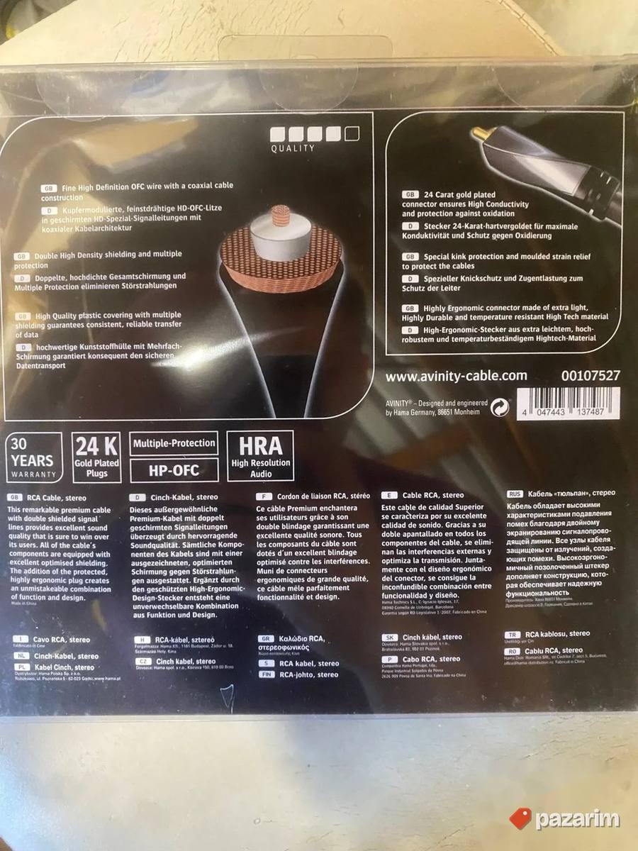 2 rca na rca 24k gold oblozeni konektori 5m 2