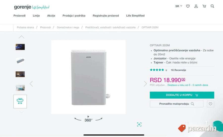 amazon optair 203m preciscivac vazduha jonizator gorenje 8