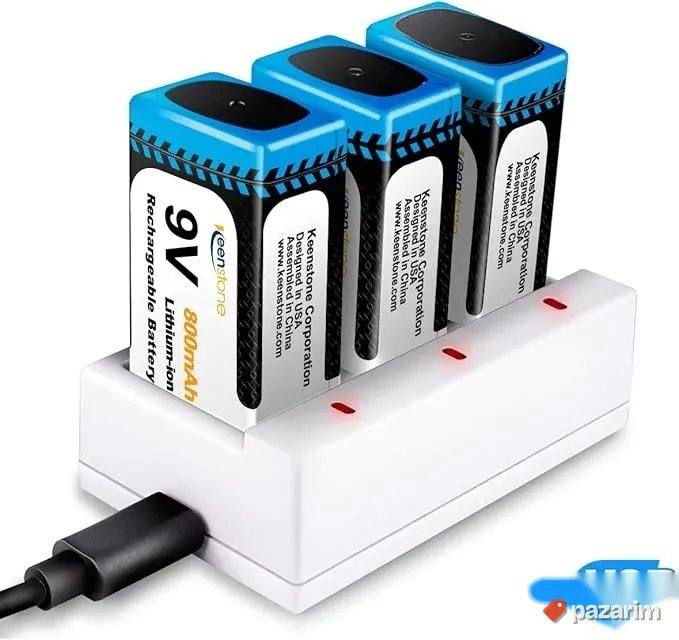 keenstone punjac za tri baterije 9v sa baterijama lit 800mAh 1