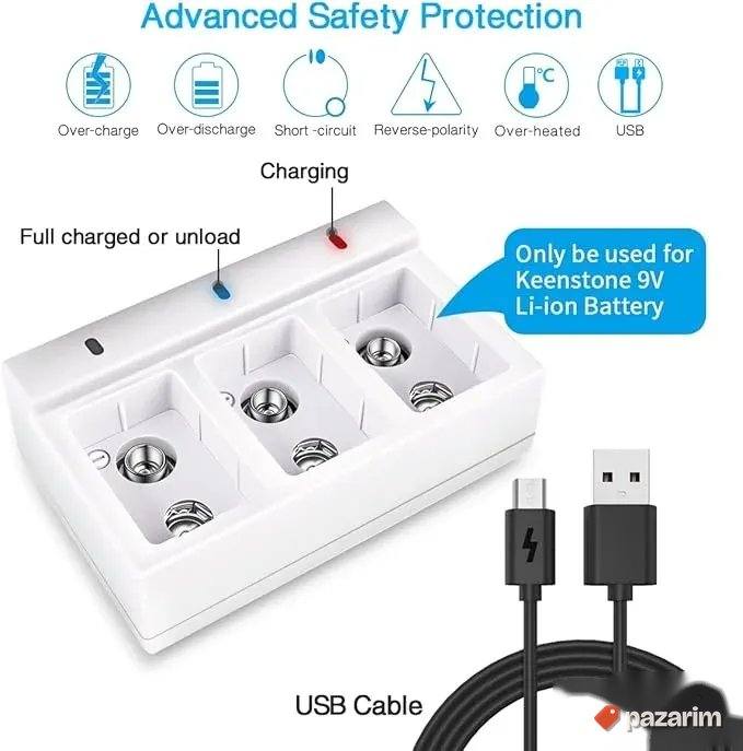 keenstone punjac za tri baterije 9v sa baterijama lit 800mAh 2