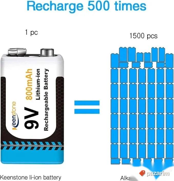 keenstone punjac za tri baterije 9v sa baterijama lit 800mAh 5