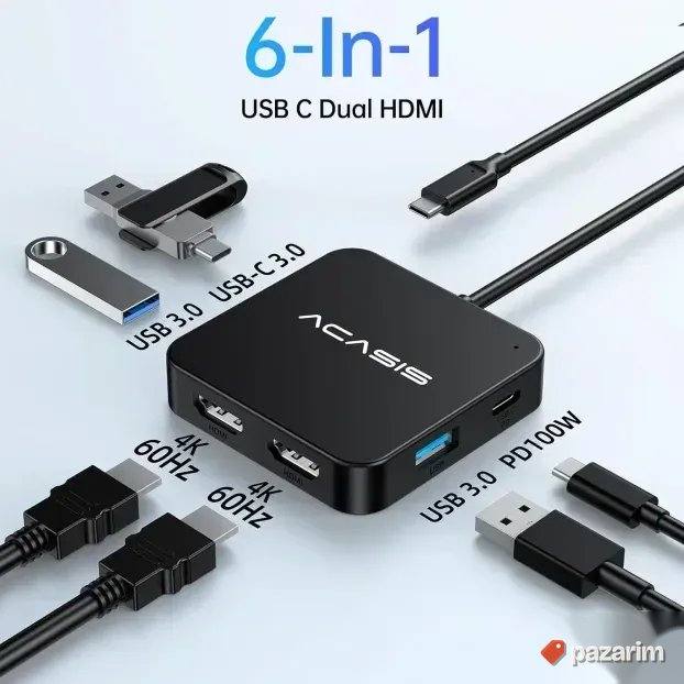 Acasis 6 u 1 4K 30Hz USB C Hub Multiport adapter 3