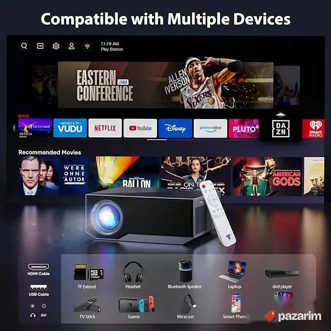bt wifi projektor 18000lumens 4k novo 6