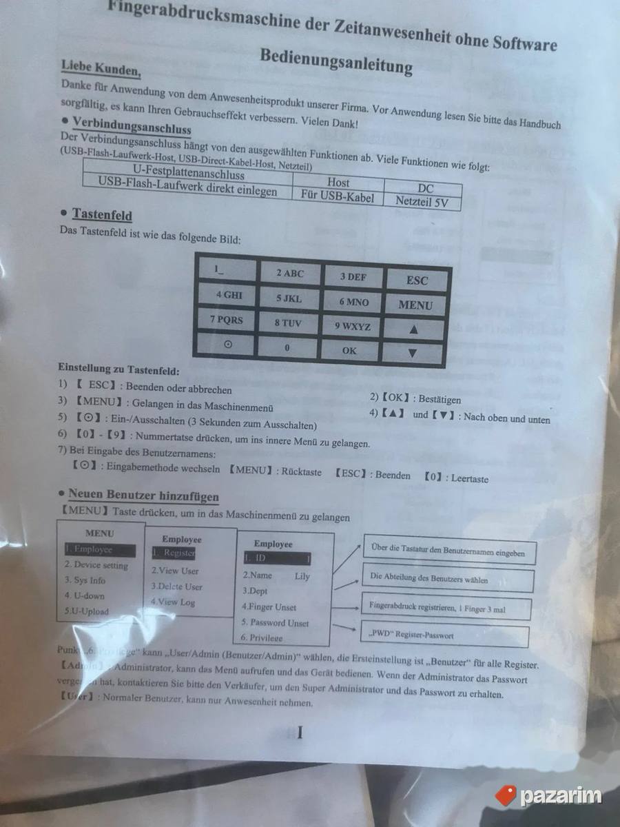 2.8’ usblcd otisak prsta masina za prijavljivanje chekovanje 2