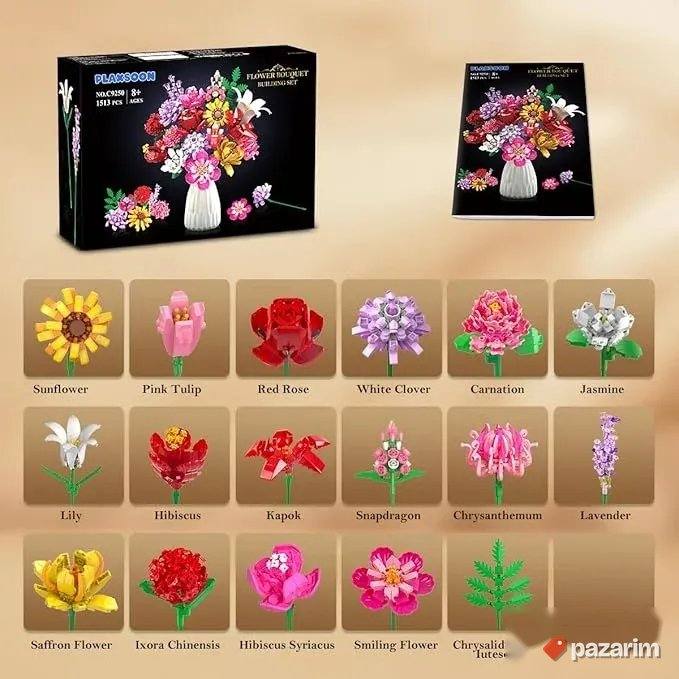 plaxsoon lego buket cveca 16 cveta 1513pcs 5