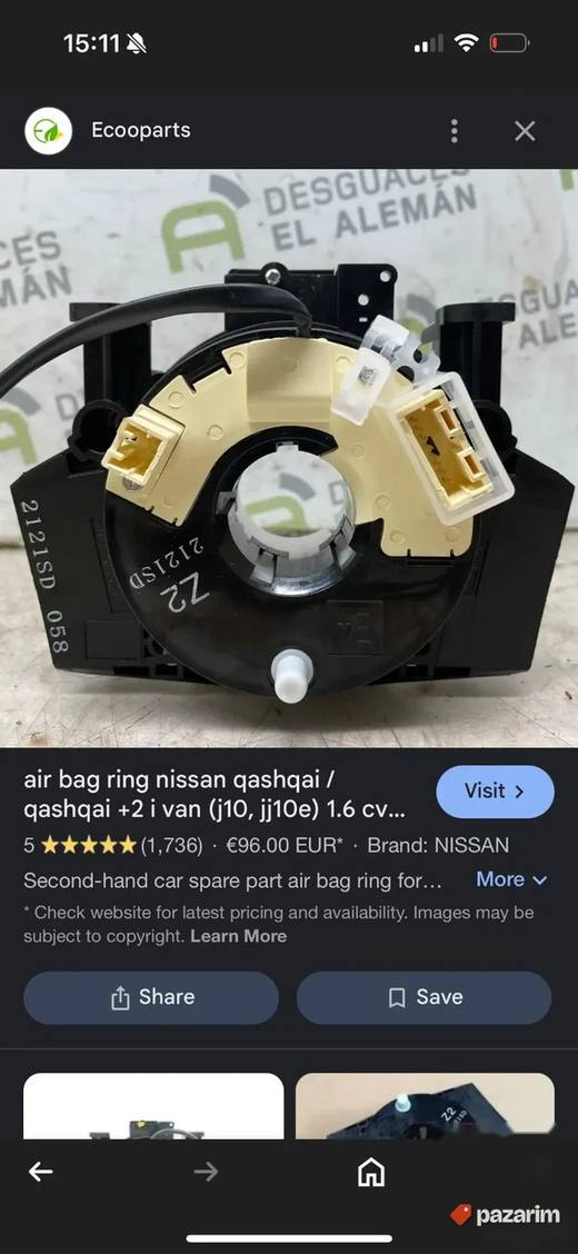 airbag clock sat za nissan qashqai od 2007