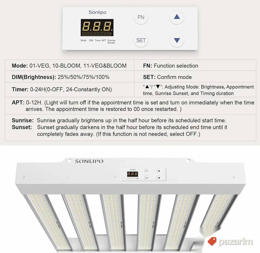 sonlipo 200w pro gor light avetlo za uzgoj 50x50 8