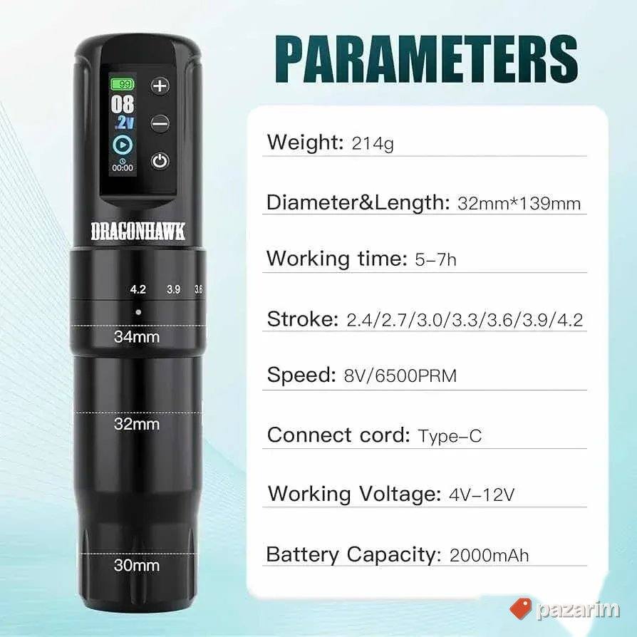 Dragonhawk Arom 2 bezicna digitalna masinica za tetoviranje 7