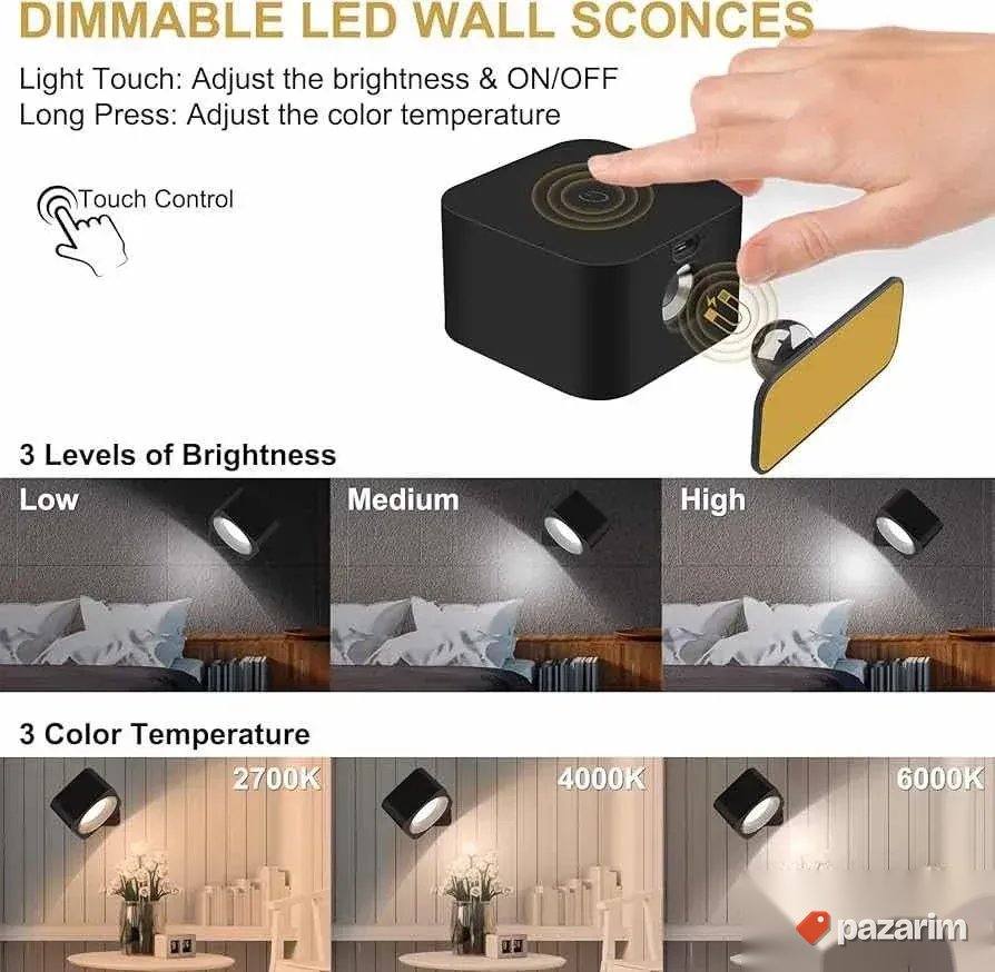 2 Zidne LED lampe 360 punjiva 3 moda svetla 2000mAh 2