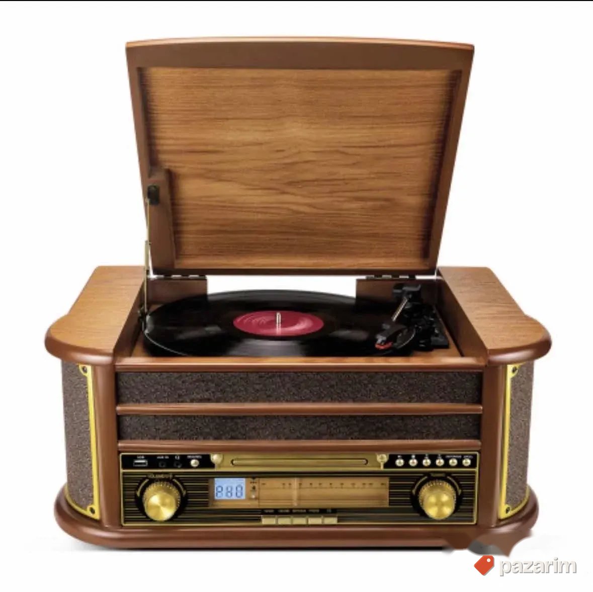 Drveni retro gramofon fm bt kasete rec