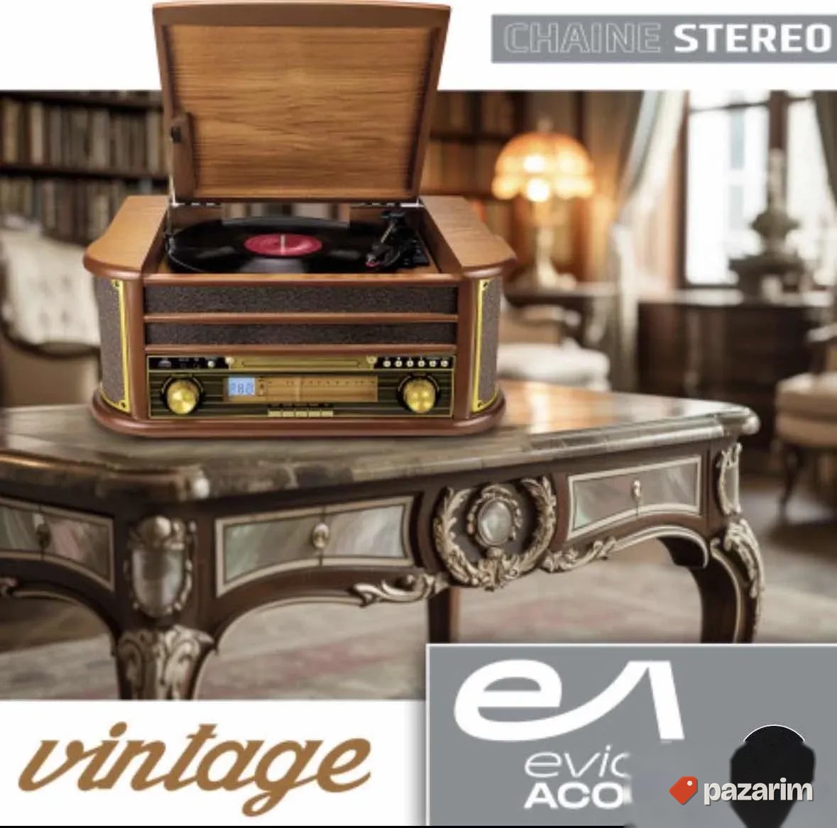 Drveni retro gramofon fm bt kasete rec 2