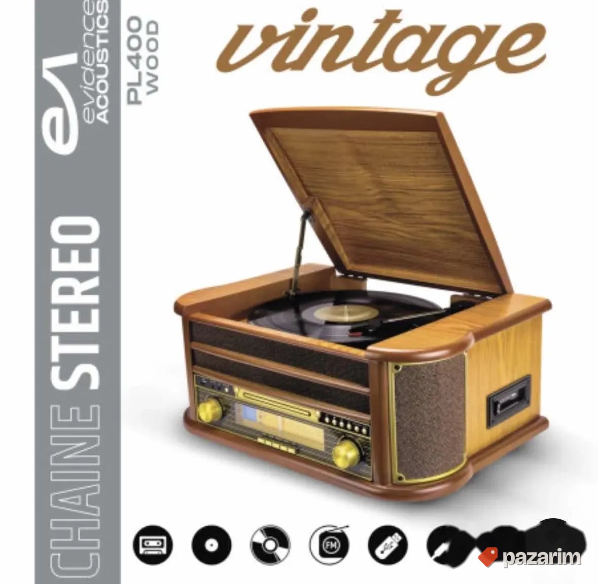 Drveni retro gramofon fm bt kasete rec 3